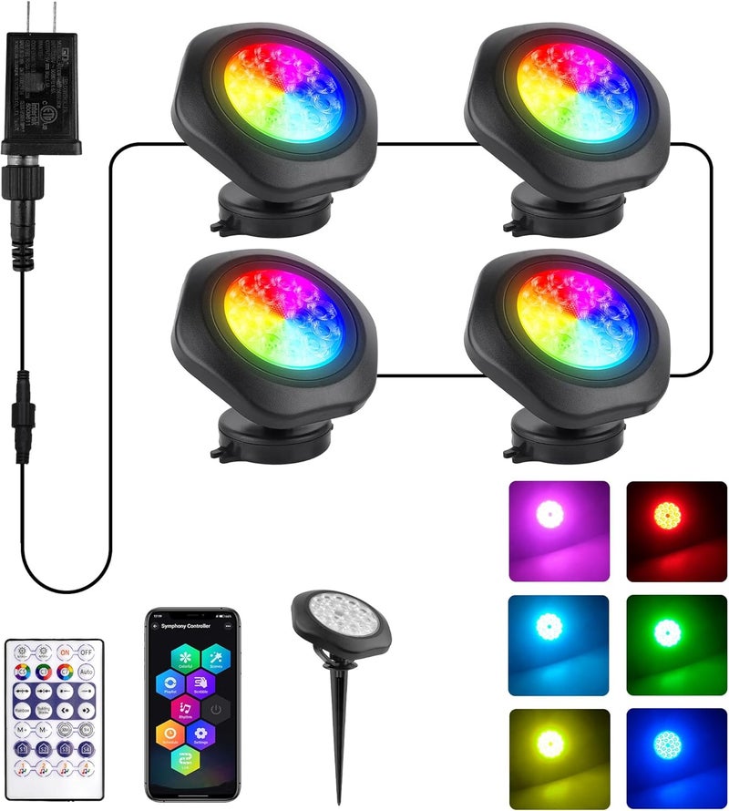 T-SUN Pond Lights LED Underwater 16M Colors with App and Remote, Submersible Fountain Light with Timer and Dimmable, Music Sync, Outdoor Spotlights for Koi Pond, Garden, Yard - Image 1